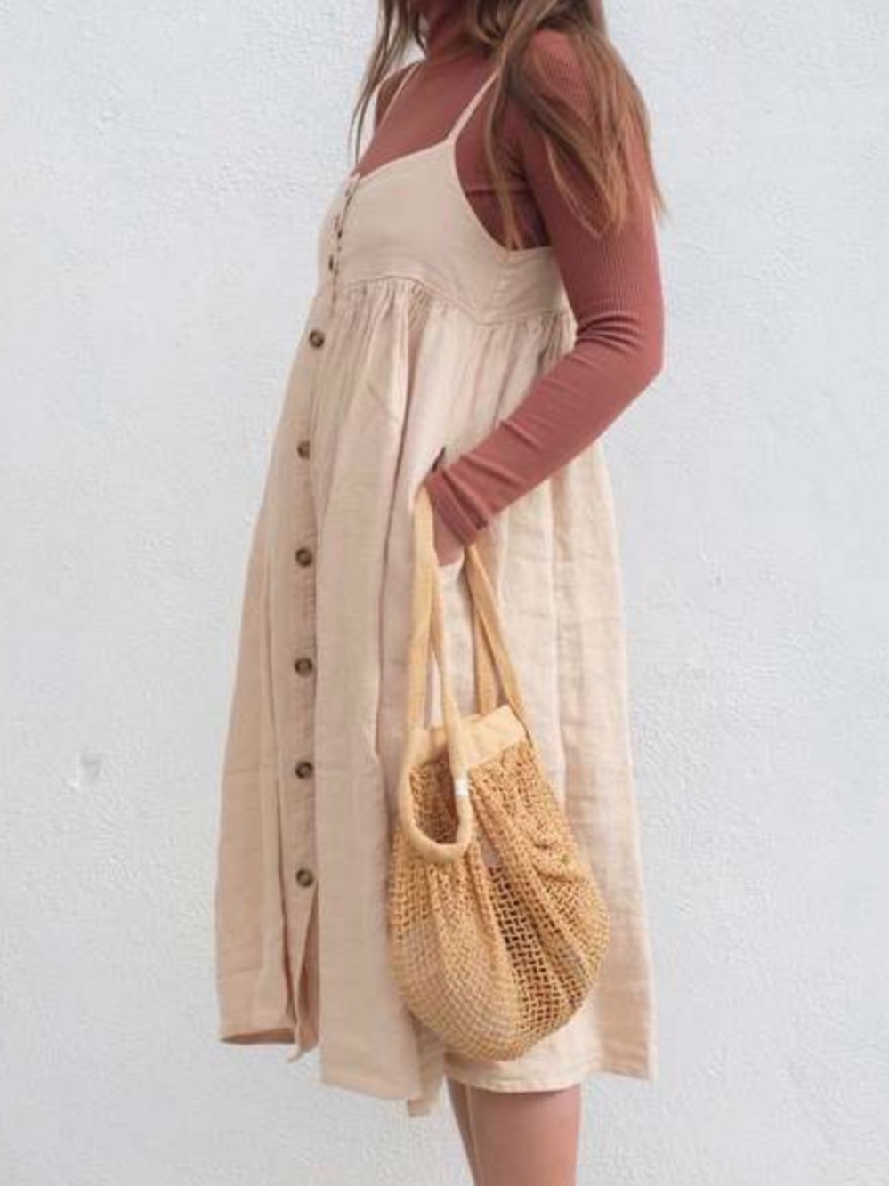 Women's Cream Button-Front Maxi Dress